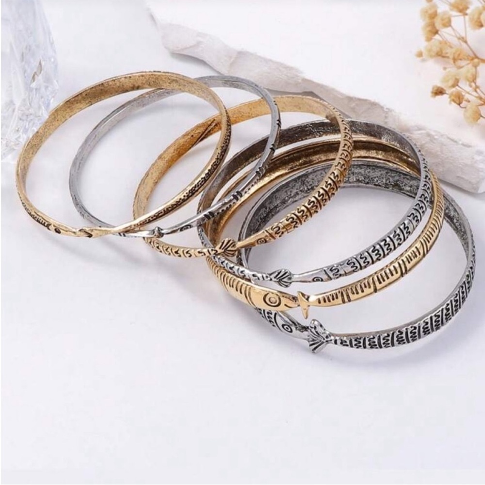 Engraved Mixed-Metal Bangle Collection - Picture 4 of 5